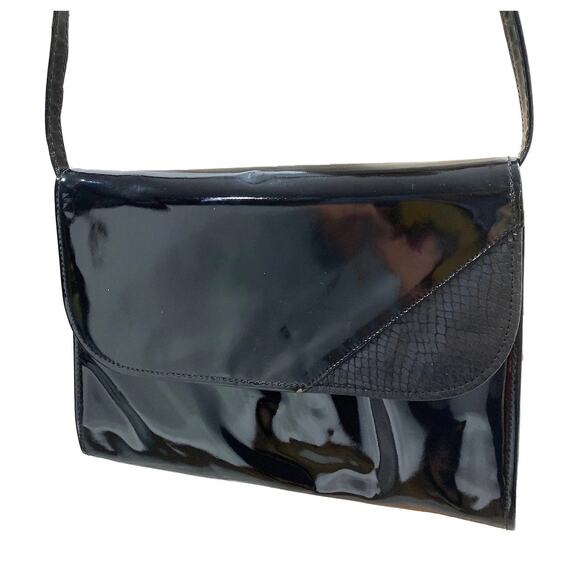 70's 80s Black Italian Patent Leather Shoulder Bag ClutchItaly